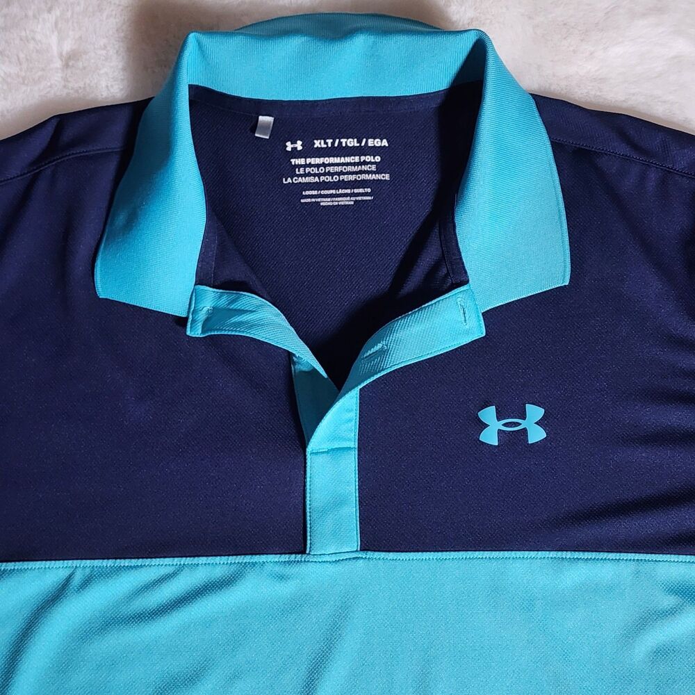 Under Armour Performance Polo XLT Colorblock Navy Turquoise